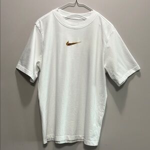 Nike White Tee with Metallic Gold Swoosh